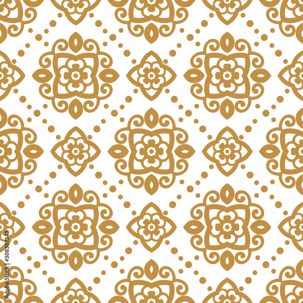 White and gold vintage vector seamless pattern, wallpaper. Elegant