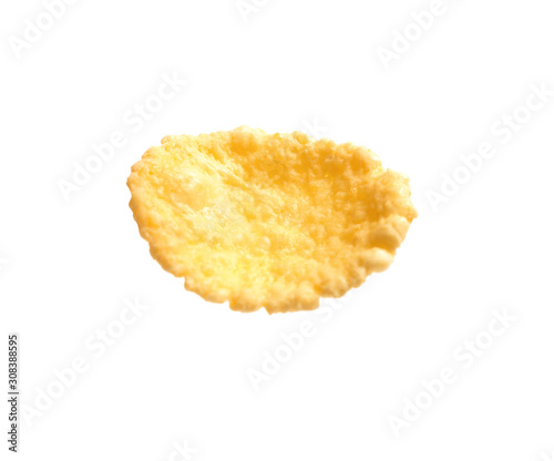Tasty crispy corn flake isolated on white