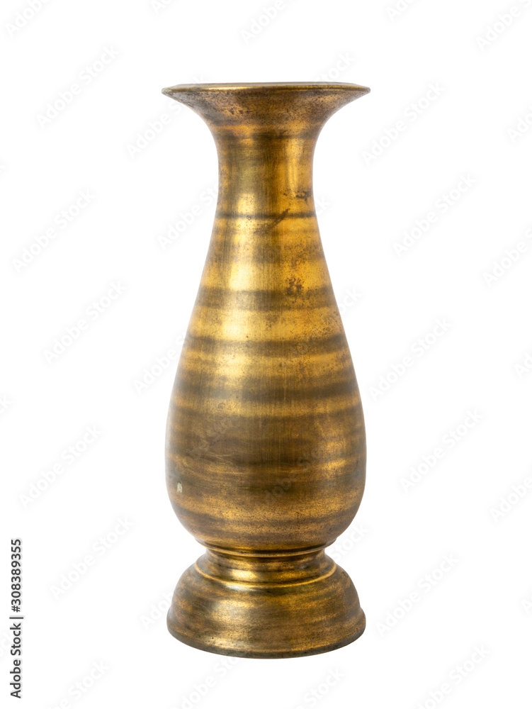 Antique brass vase in Thailand on a white background Antique brass vase in Thailand on a white background