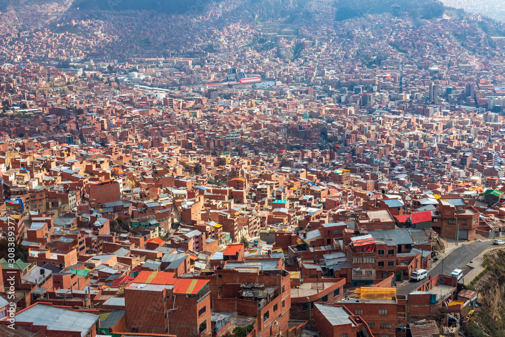 Aerial view of La Paz from the cable car. Bolivia.