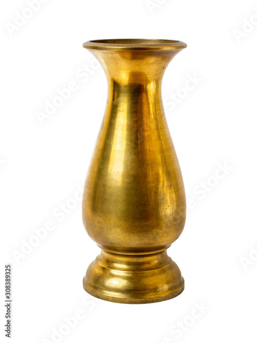 Antique brass vase in Thailand on a white background
