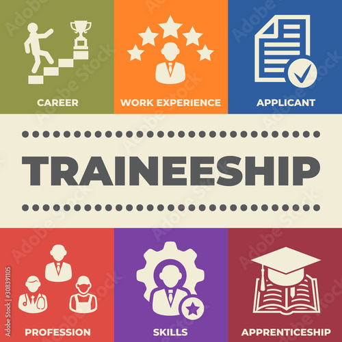 TRAINEESHIP Concept with icons and signs