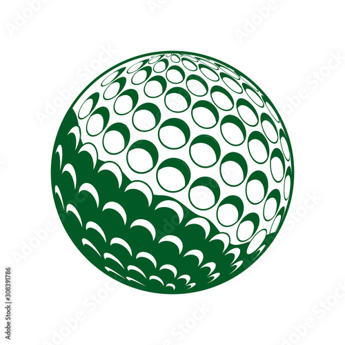 Green golf ball isolated on white. Vector icon