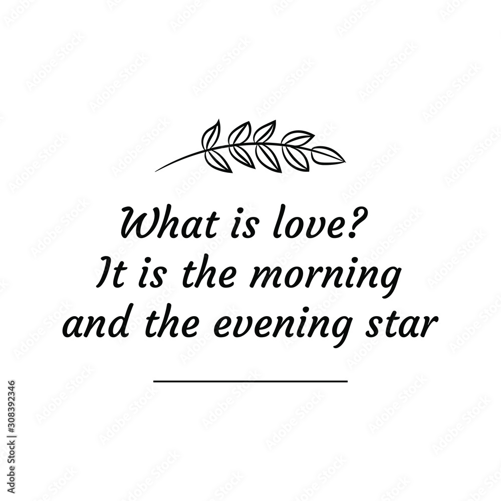What is love It is the morning and the evening star. Calligraphy saying for print. Vector Quote