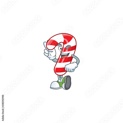Christmas candy cane Character cartoon style with two fingers