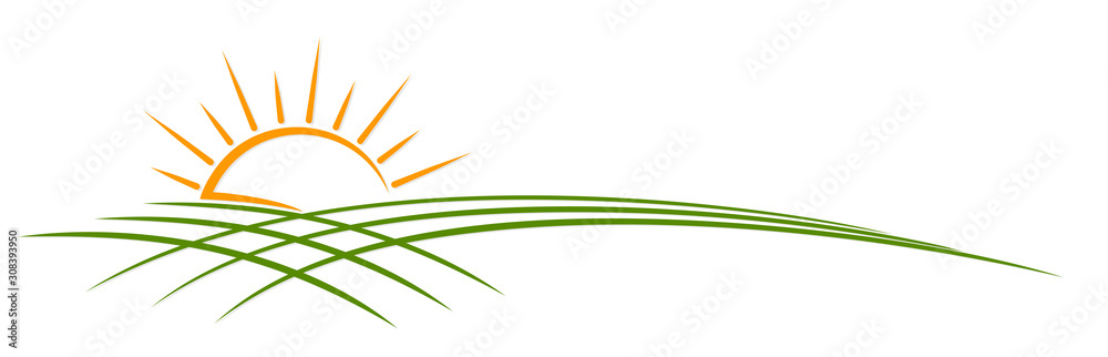 Sun dawn symbol with wheat field. - obrazy, fototapety, plakaty 