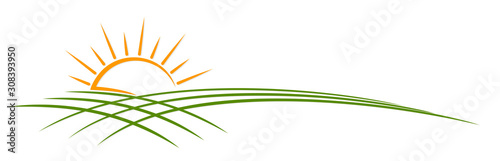 Sun dawn symbol with wheat field.