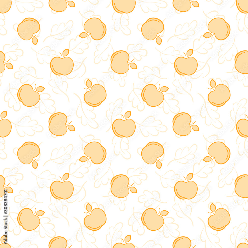 Vector seamless pattern with orange apples; simple fruit background for fabric, wallpaper, wrapping paper, textile, package, tablecloth, web design. Vector seamless pattern with orange apples; simple fruit background for fabric, wallpaper, wrapping paper, textile, package, tablecloth, web design.