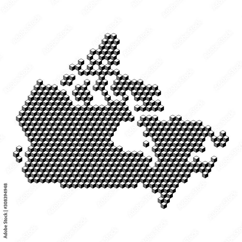 Canada map from 3D black cubes isometric abstract concept, square pattern, angular geometric shape. Vector illustration.