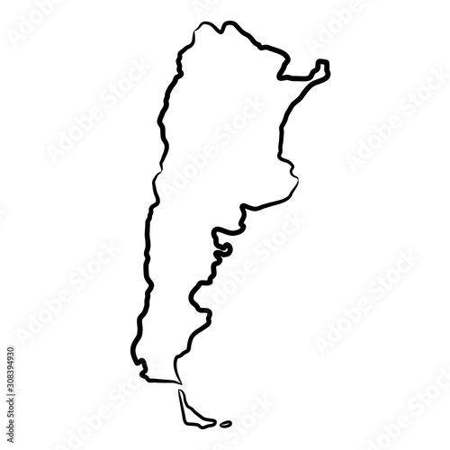 Argentina map from the contour black brush lines different thickness on white background. Vector illustration.