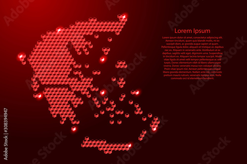 Greece map from 3D red cubes isometric abstract concept, square pattern, angular geometric shape, for banner, poster. Vector illustration.