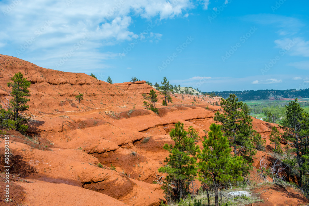 A naturally formed red sandstone rocks in Devils Tower National Monument, Wyoming