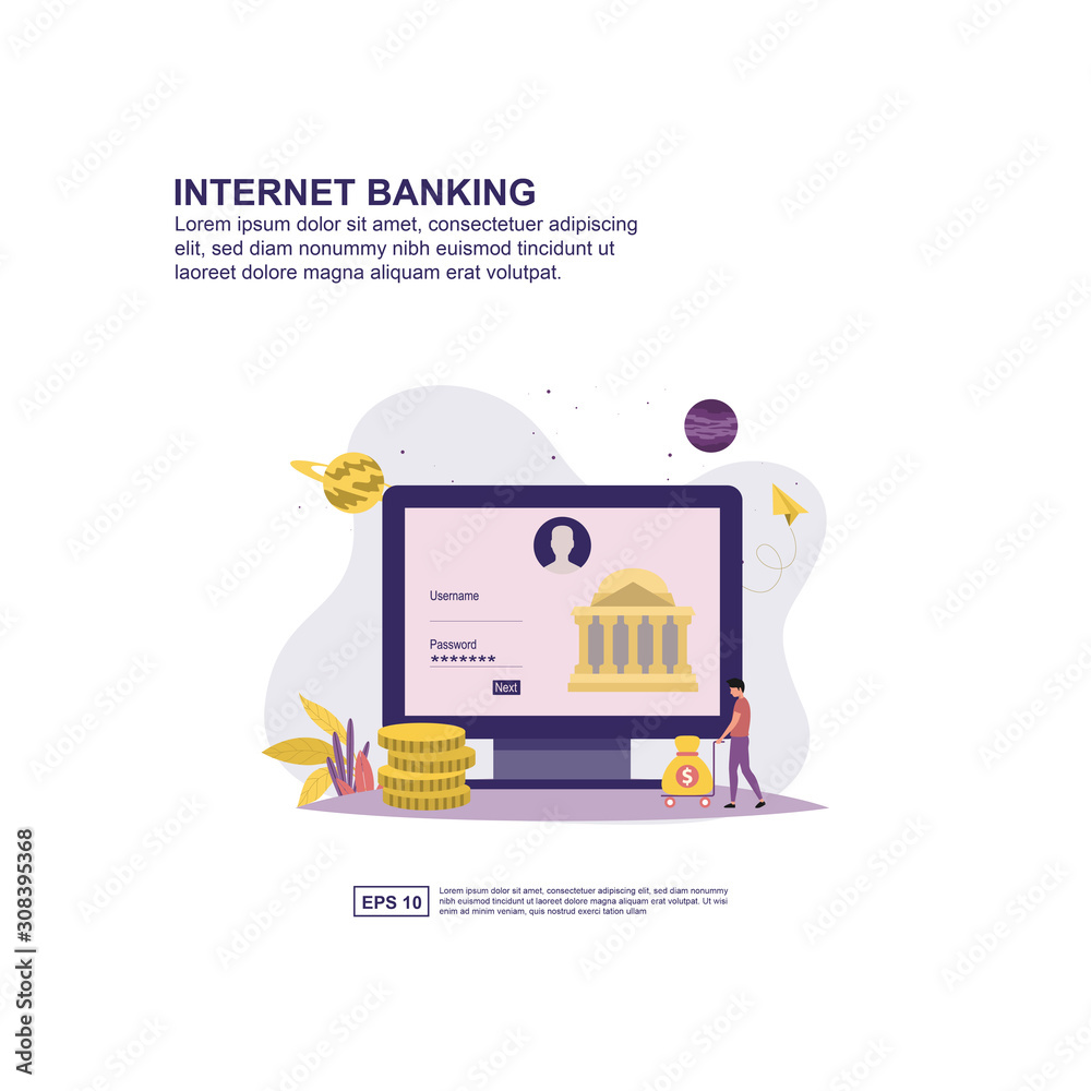 Fototapeta premium Internet banking concept vector illustration flat design for presentation, social media promotion, banner, and more