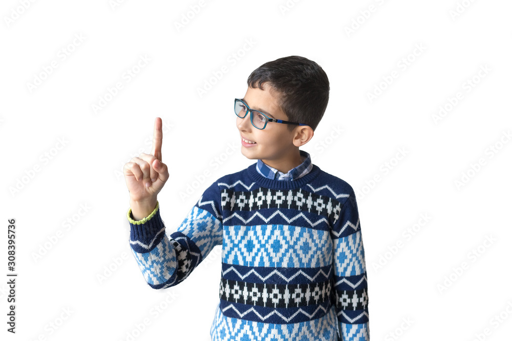 Happy boy in spectacles and sweater. Isolated over white background. Schoolboy. Teenager. Happy boy in spectacles and sweater. Isolated over white background. Schoolboy. Teenager.