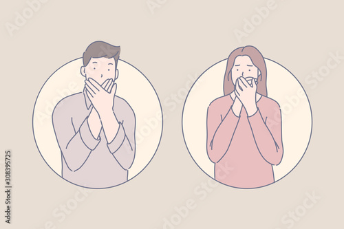 Speechless victim, insecurity, frightened eyewitness concept