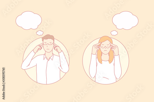 Thoughtful people, important decision, concentrated worker concept