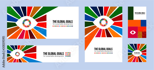 Sustainable development goals concept. Different sizes of global innovation management for book covers, websites, banners. Vector isolated illustration