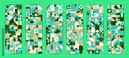 Simple banner of decorative patterns colored geometric composition flat style