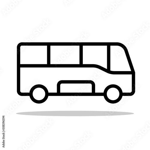Isolated vector icon of bus. School, travel, airport shuttle sign. Transport illustration. Arrival stop background.