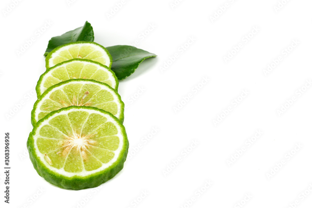fresh bergamot fruit, Kaffir Lime, Citrus bergamia with leaf isolated on white background