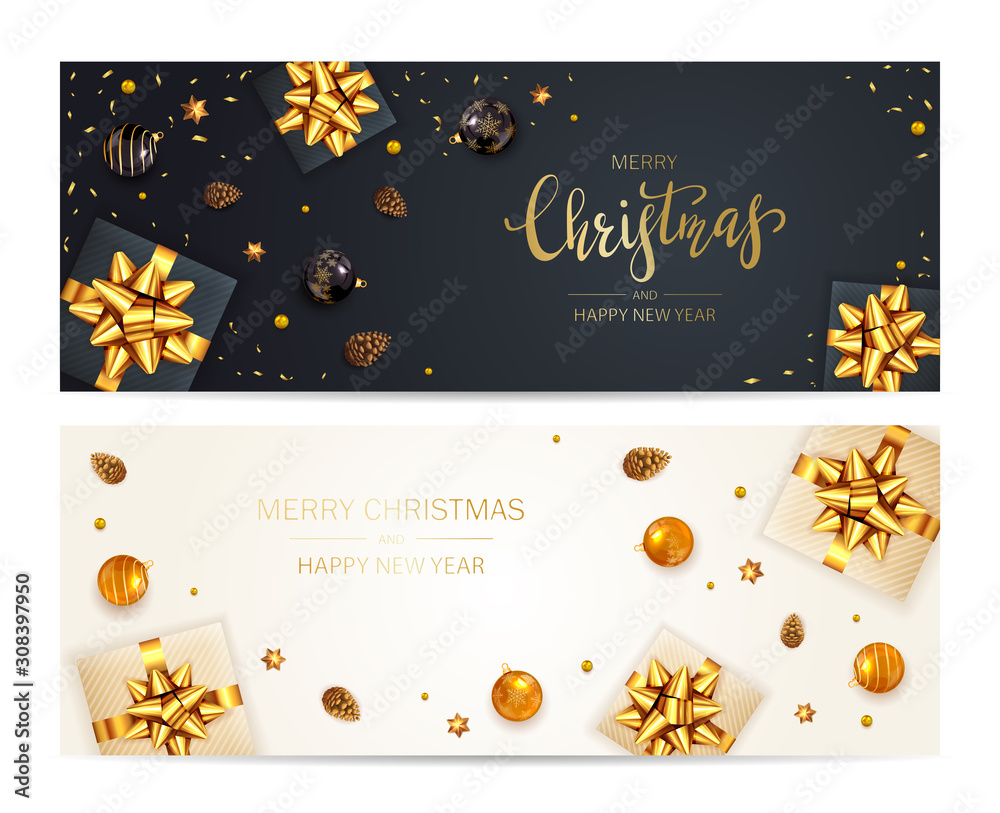 Naklejka premium Black and White Christmas Banners