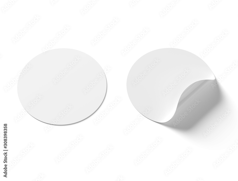 Circular sticker mockup isolated on white background 3D rendering Circular sticker mockup isolated on white background 3D rendering