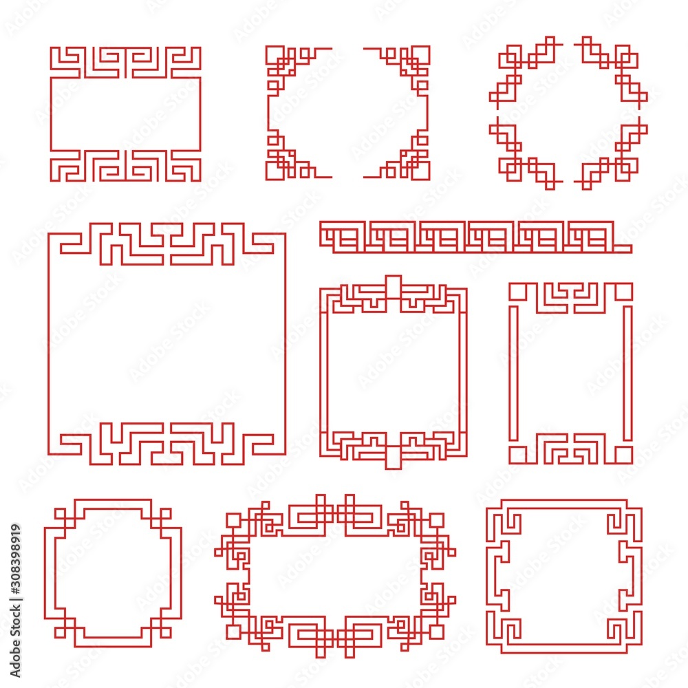 Chinese frames. Asian new year decorative traditional borders, oriental