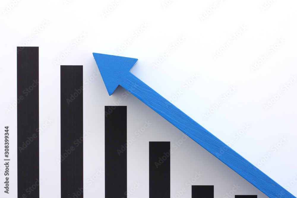 景気の上昇と下降の棒グラフと矢印