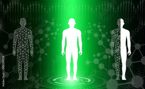 abstract background technology concept in green light,human body heal,technology modern medical science in future and global international medical with tests analysis clone DNA human