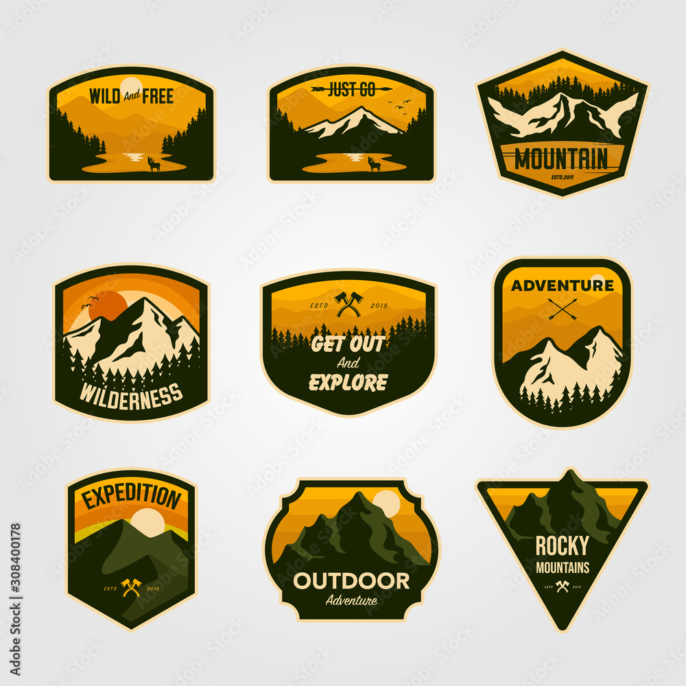 Set of vintage vector mountain outdoor adventure logo emblem illustration designs