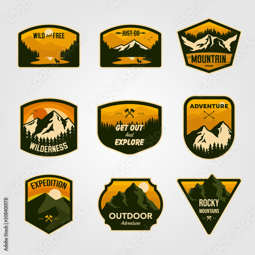 Set of vintage vector mountain outdoor adventure logo emblem illustration designs