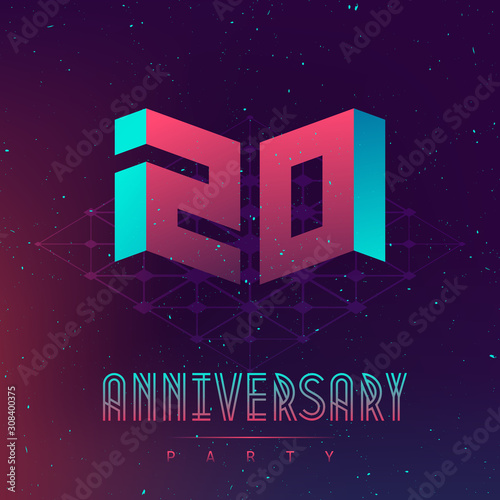 20 Anniversary night party - Electronic music fest and electro space poster. Music background with Abstract gradients. Club party invitation flyer with number Twenty.