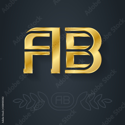 A and B initial golden logo. AB - Metallic 3d icon or logotype template. Vector design element with lineart option. Gold.