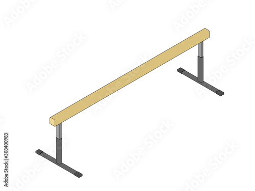 Balance beam. Vector outline illustration. Isometric projection.