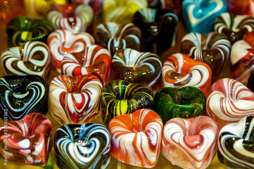Multi-colored glass hearts