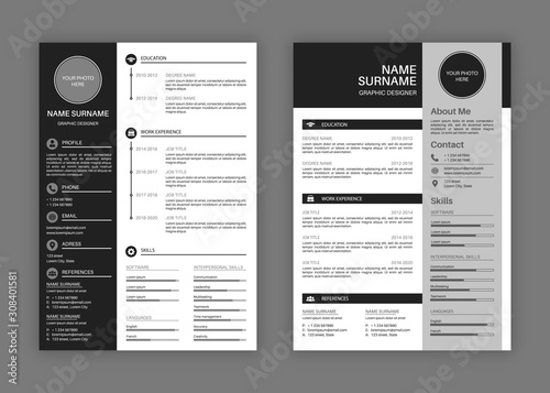 Cv templates. Professional resume letterhead, cover letter business layout job applications, personal description profile vector set