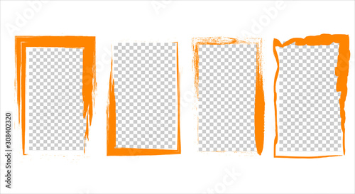 Set of orange frames on a transparent background. Trendy, modern design with vibrant colors and blank space for your text. Copy space for your project.