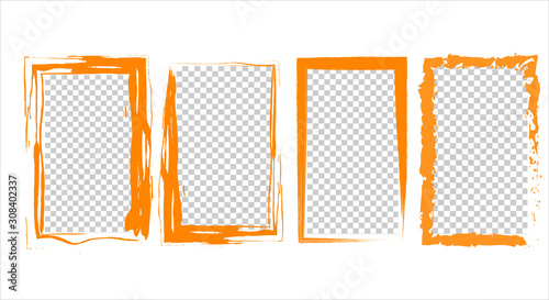 Set of orange frames on a transparent background. Trendy, modern design with vibrant colors and blank space for your text. Copy space for your project.