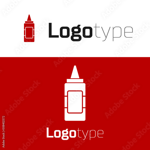 Red Mustard bottle icon isolated on white background. Logo design template element. Vector Illustration