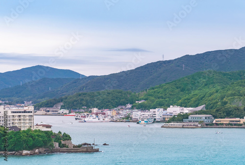 Serene clam ocean sky of Toba islands group in Kansai japan photo