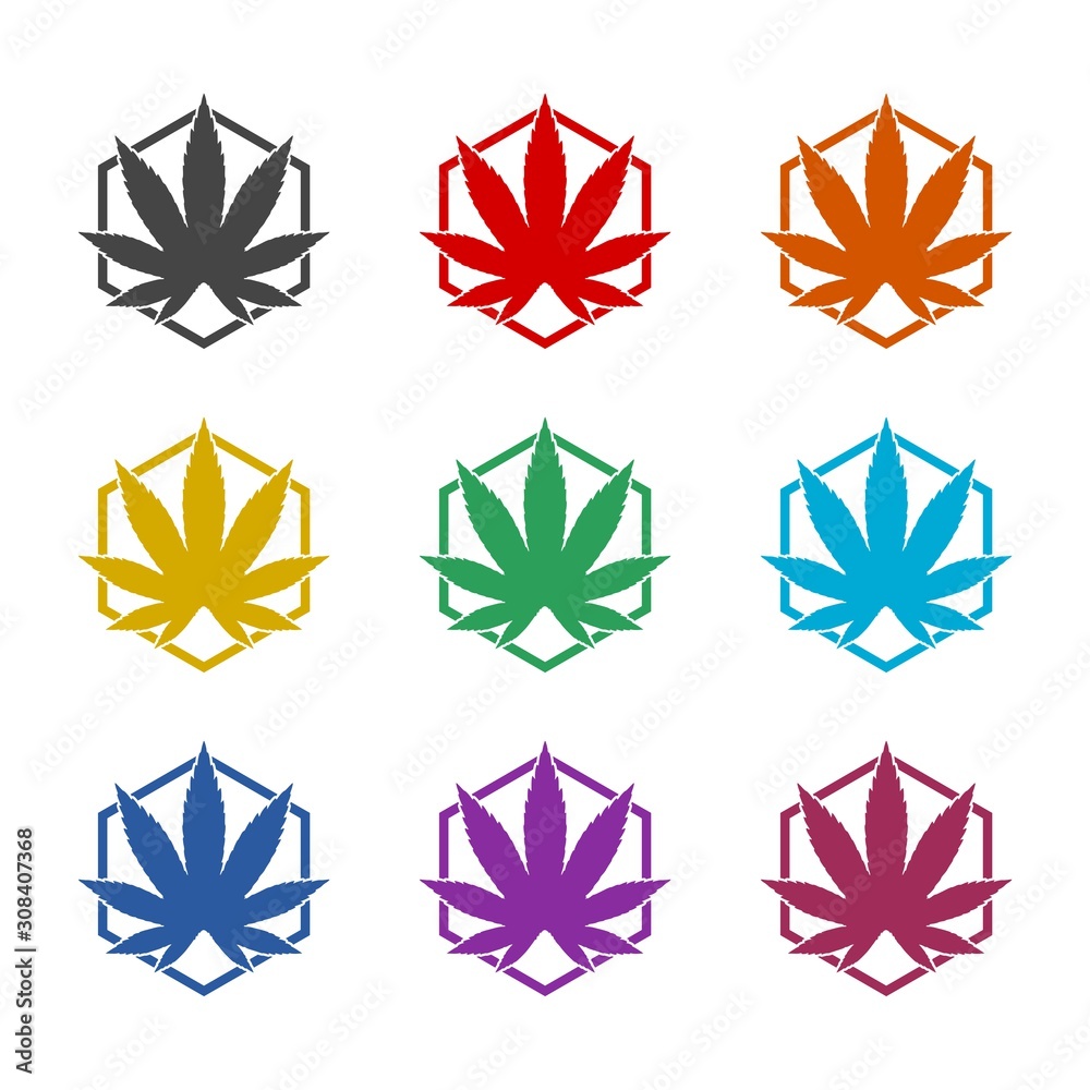 Obraz premium Cannabis, marijuana leaf color icon set isolated on white background