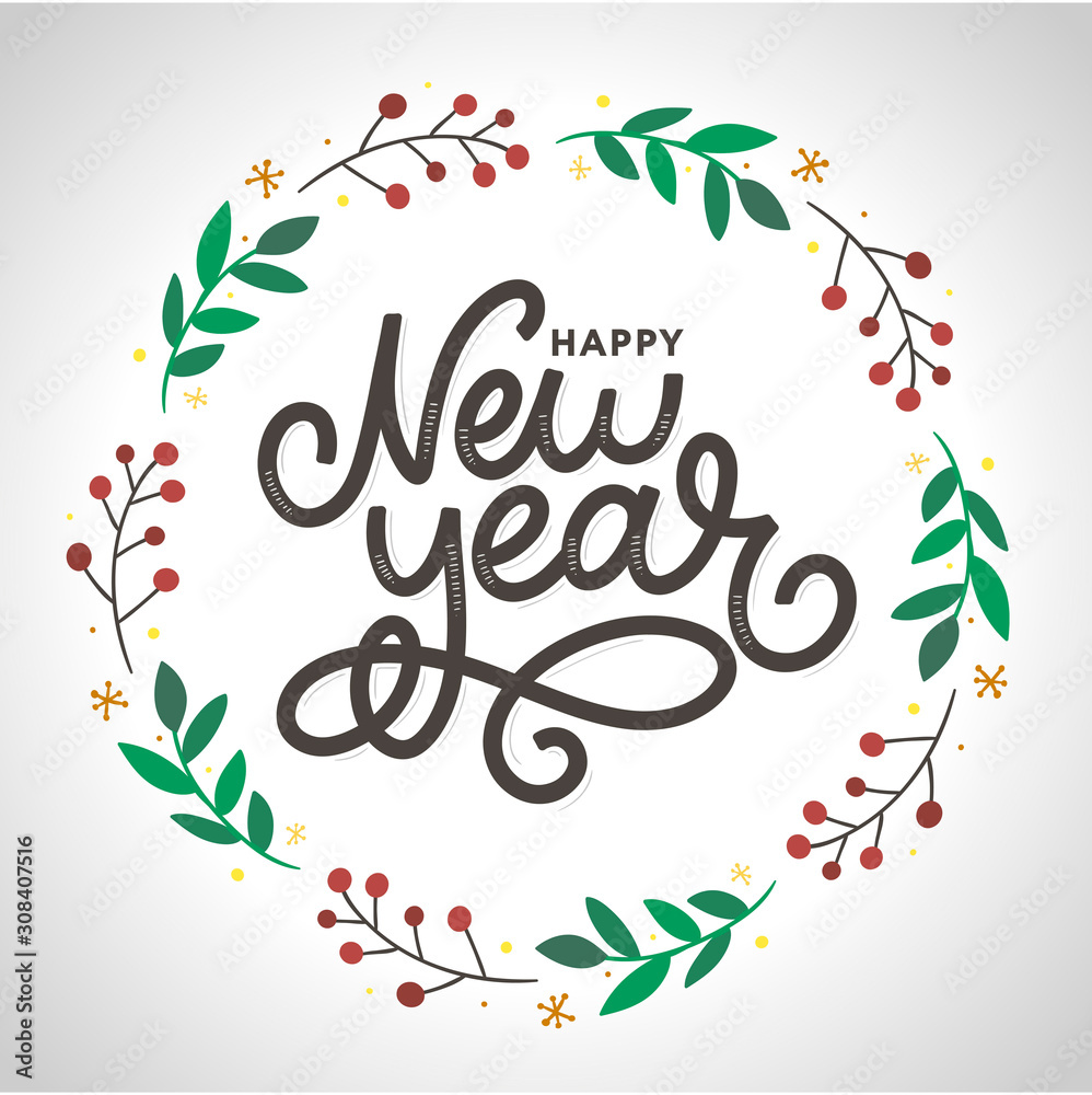 Happy New 2020 Year. Holiday Vector Illustration With Lettering Composition with burst Christmas
