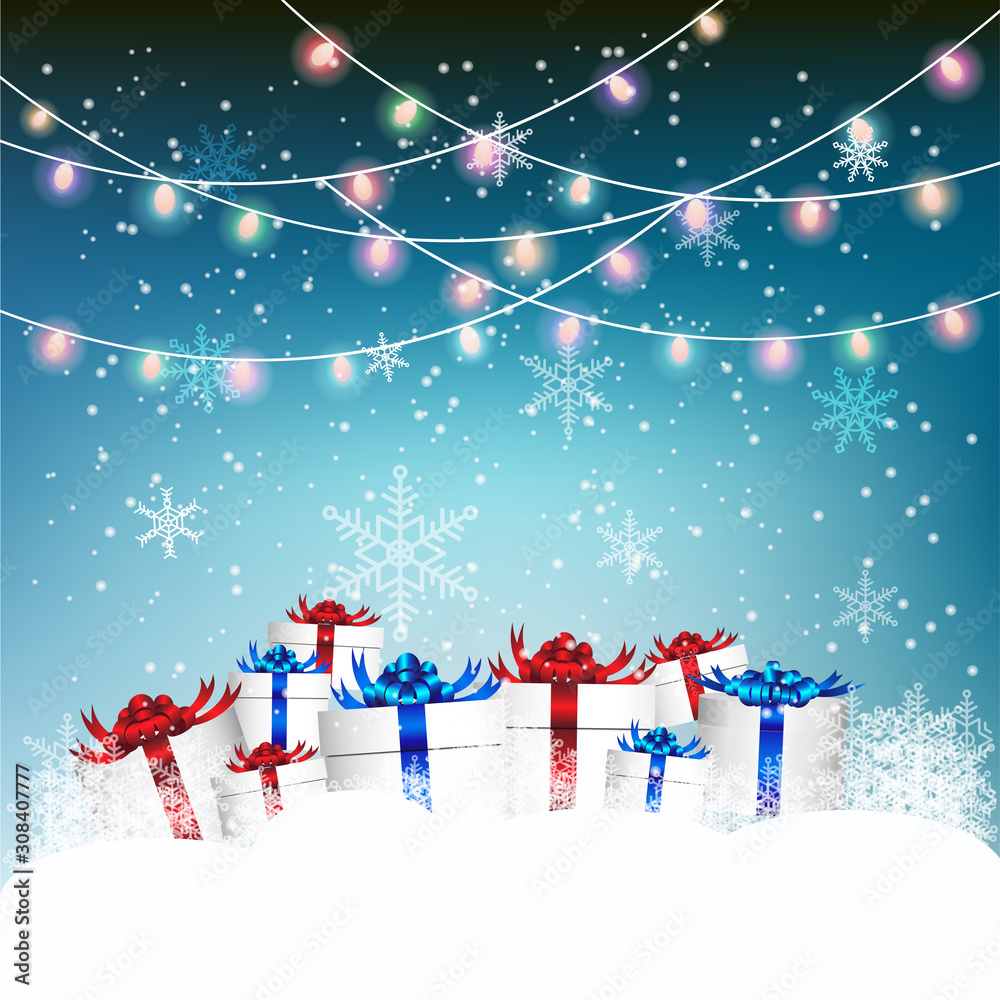 Gift boxes celebrated with snow flex background,New Year Christmas 2020  concept Stock Illustration | Adobe Stock