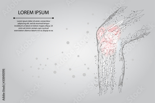 Abstract mash line and poin Human knee joint. Low poly design cure pain treatment vector illustration