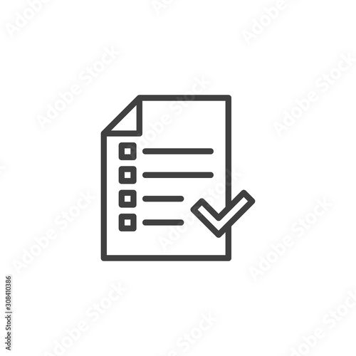 Checklist with check mark line icon. linear style sign for mobile concept and web design. Approved checklist box outline vector icon. Symbol, logo illustration. Vector graphics