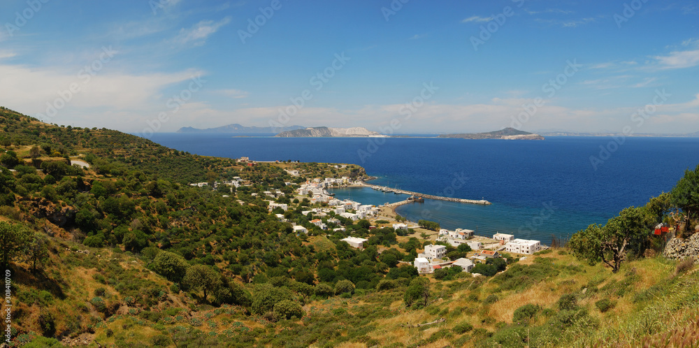 Panoramic view of the sea coast of the Greek island of Nisyros.