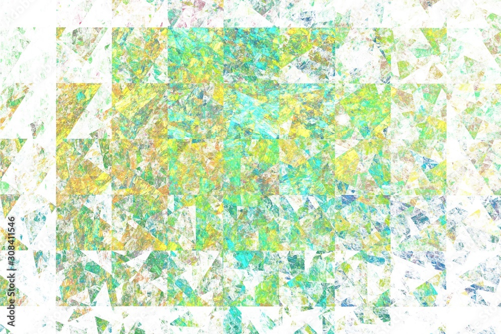 Computer generated abstract fractal background in white, blue, green, turquoise and yellow tones