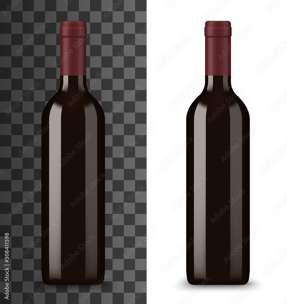 Bottle of red wine isolated on white and transparent. Vector alcohol ...