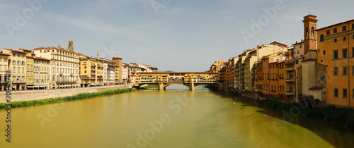 Panoramic view of the Ponte Vecchio bridge in the historic part of the famous Italian city of Florence