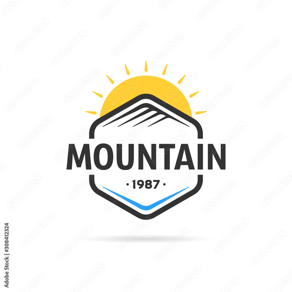 mountain in hexagon template logo
